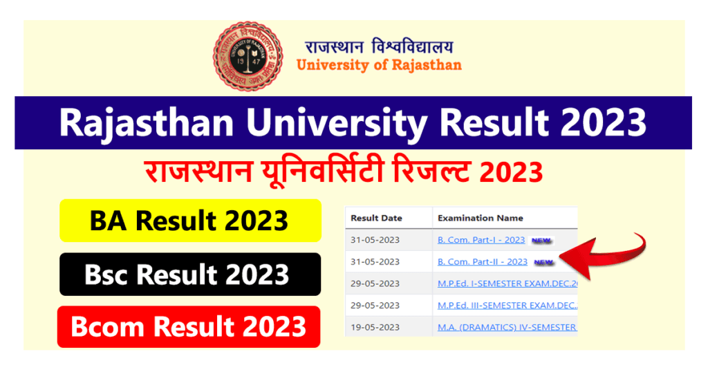 Rajasthan University BSc Final Year Result 2023